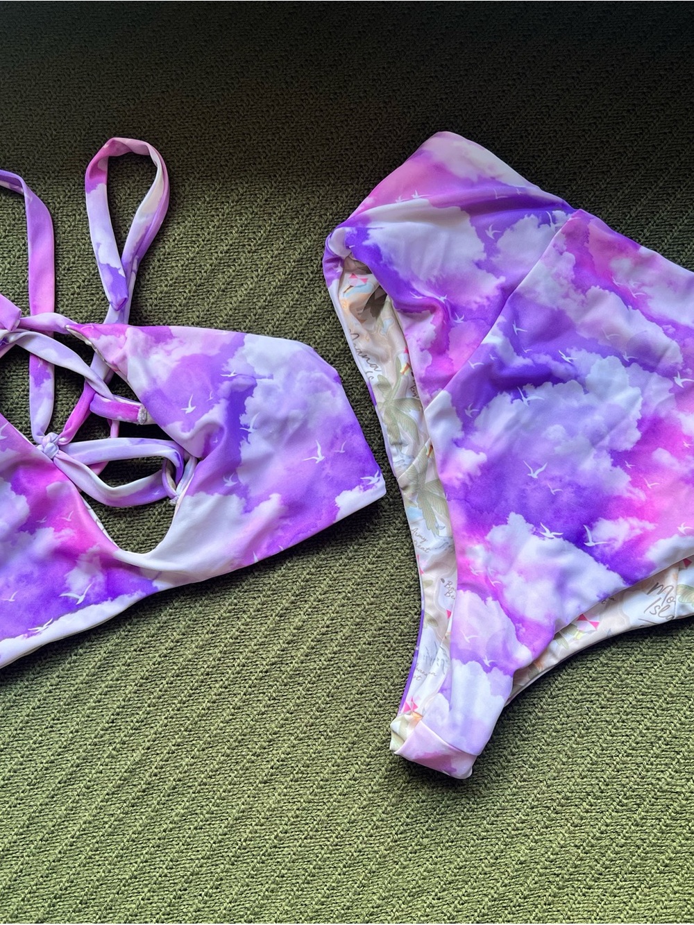 moana bikini Purple and Pink Cloud Print High-Waist Bikini Set